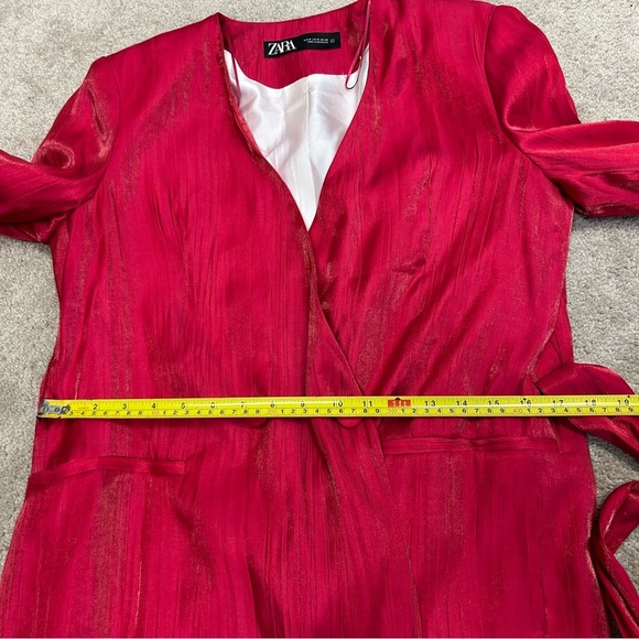 ZARA Women's Blazer Wrinkle Effect Belted fuchsia Hot Pink NWOT Sz M relaxed fit - Picture 13 of 17